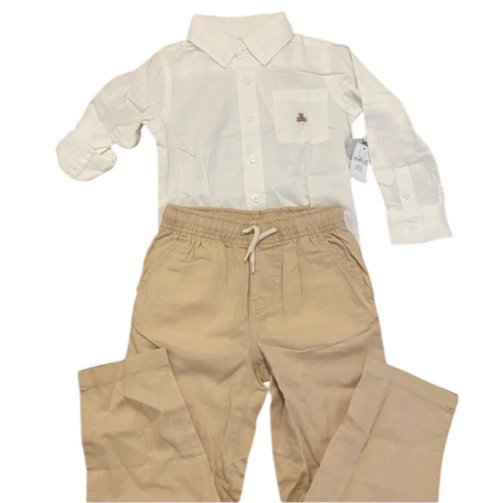 Gap Boys White Button Down Shirt & Tan Pants Set New Size 4